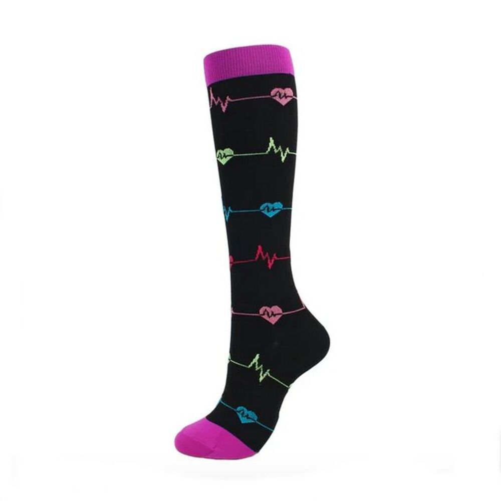 Compression Socks Small Medium Black Purple Heartbeat EKG NEW unisex